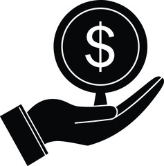 Hand Holding Coin Vector Investment Wealth Management Finance Income Symbol Profit Sign Business Success Financial Growth Black Graphic Design
