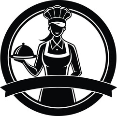 Chef Woman Vector Logo Culinary Food Restaurant Cooking Serving Banner Baker Bakeries Meal Cuisine Profession Occupation Lady Cook Catering
