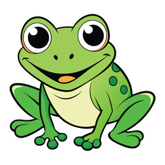 Smiling Green Frog Cartoon with Big Eyes on White Background
