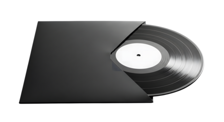 Black vinyl record in sleeve isolated on transparent background