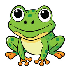 Smiling Green Frog with Big Eyes on White Background Cute Amphibian