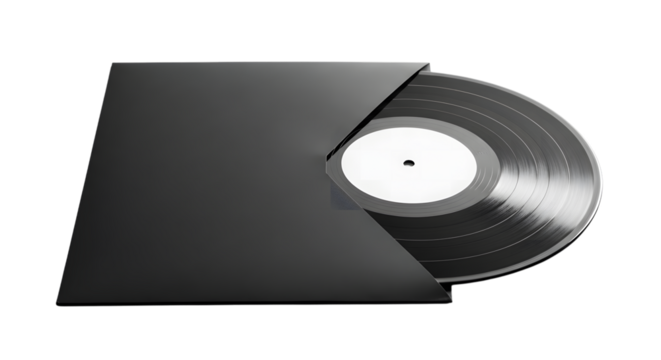 Black vinyl record in sleeve isolated on transparent background