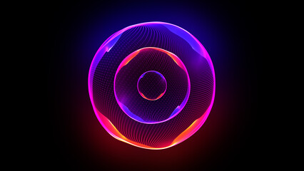 Bright colorful neon gradient 3d sphere in space. Abstract 3d orb. Technology, social networking, coding, and artificial intelligence background. Virtual assistant