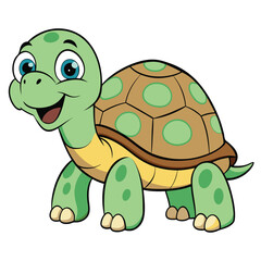 Smiling Green Turtle Cartoon with Patterned Shell on White Background