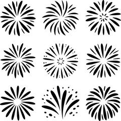 Nine Black Firework Burst Graphic Elements explosion