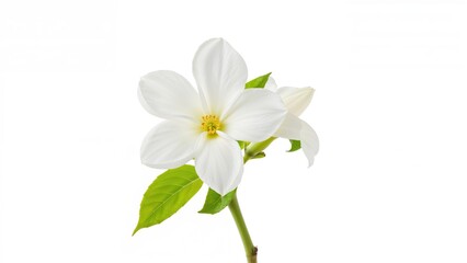 Obraz premium Blooming white flower with green leaves and stem.