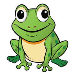Fototapeta premium Smiling Cartoon Green Frog Character with Big Eyes on White Background