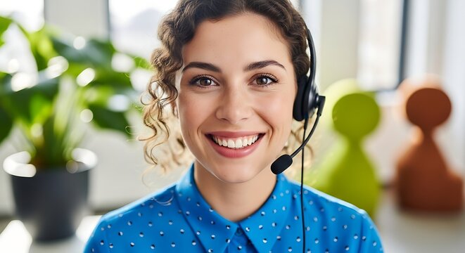 Smiling Customer Service Representative with Headset Portrait