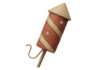 Firework rocket with a vintage design and stars, representing celebration, independence day, and pyrotechnics with transparent background