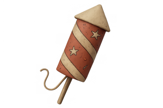 Firework rocket with a vintage design and stars, representing celebration, independence day, and pyrotechnics with transparent background