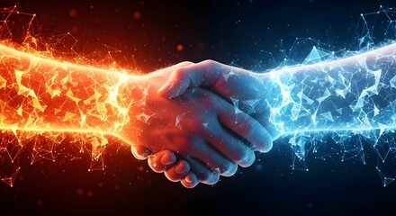 Handshake of fire and ice powerful collaboration concept