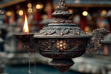 Beautiful ornate hanging temple lantern high resolution picture