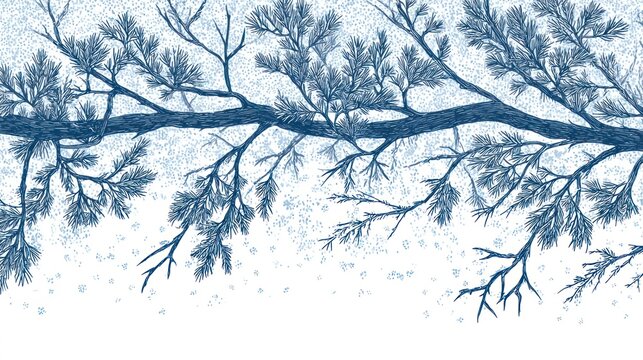 Hand drawn horizontal seamless borders with winter branches Christmas design for decorations, prints, cards. Vector design.