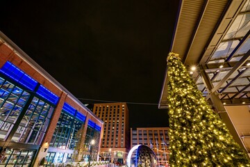 Christmas time in the Downtown Indianapolis near the intersections of Pennsylvania Street, Delaware Street and Virginia Avenue. 