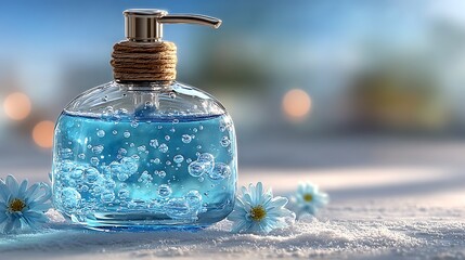 Blue gel liquid in crystal container high resolution picture