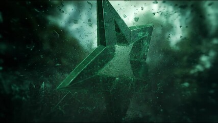 Green star of glass and crystal abstract dramatic lighting dark background with sharp edge surface reflection fantasy art of shattered shards and upward growth arrow, success progress, mystical - Powered by Adobe