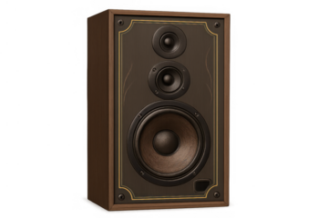 Vintage wood grain speaker cabinet for audio system, playing classic music, creating retro sound experience