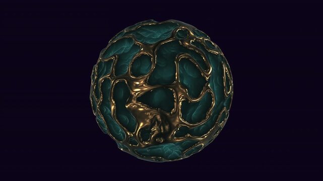 A stunning teal and gold-colored decorative ball featuring intricate, swirling patterns. The exquisite design suggests it could serve as a striking ornament or stylish jewelry piece