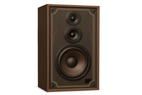 Vintage wood grain speaker cabinet for audio system, playing classic music, creating retro sound experience