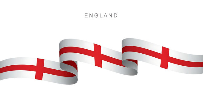 Waving ribbons of the english flag with a st george s cross on a white background