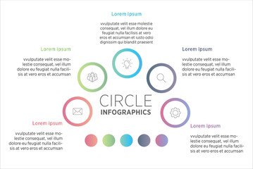 PrA five‑circle infographic displays information through five distinct or linked circles, each representing a step, category, or idea. Inside every circle, a short label or icon highlights the key int