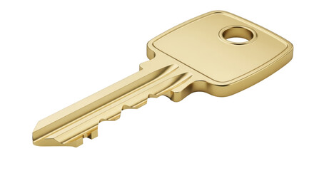 Golden metal key PNG isolated on transparent background, house or door lock opener for security and access