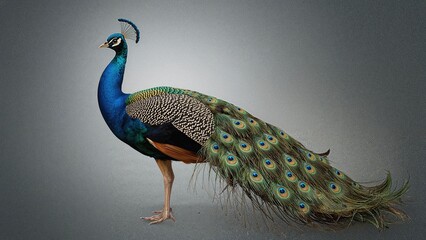 Obraz premium Colorful peacock with vibrant feathers and detailed pattern, showcasing nature's beauty and elegance.