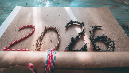 2026 zero waste new year concept. Artistic display of the year 2026 on textured paper.