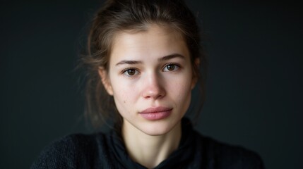 Moody Close Up Portrait of Young Woman with Serious Expression