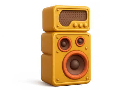 Yellow vintage radio and music speaker system, creating and enjoying loud sounds, retro electronics