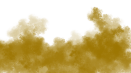 A dynamic and abstract goldenbrown dust cloud or smoke effect, swirling and spreading across the frame, creating a textured and atmospheric visual element, isolated on transparent background