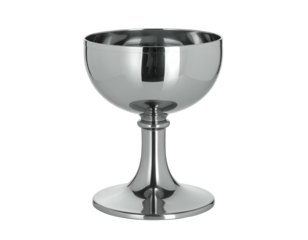 Silver goblet on display against a black background