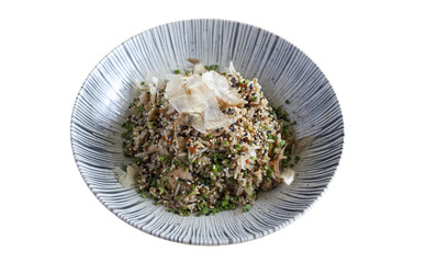 Fried rice bowl with katsuobushi and sesame seeds