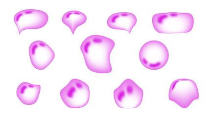 Abstract pink and purple liquid blobs, organic shapes, and fluid elements with soft gradients, isolated on a clean transparent background, creating a modern and versatile graphic design asset