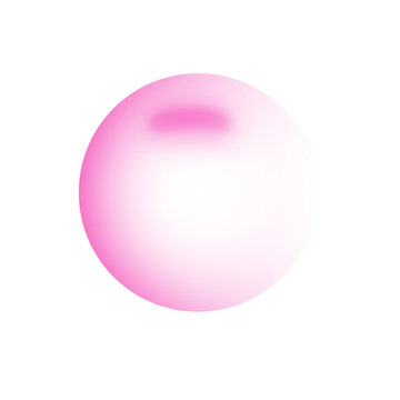 A vibrant, glossy pink bubble, perfectly spherical and reflecting light, creating a soft gradient from a deeper pink at the top to a lighter hue, isolated on a transparent background