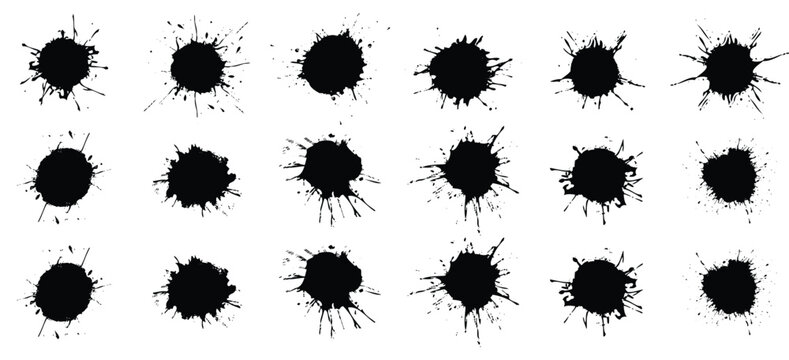 Black ink drops and paint splashes. Collection of spots and stains. ink stains and dirt spots scattered with isolated. 