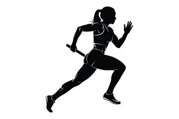 Obraz premium Silhouette of Female Athlete Running Relay Race Vector