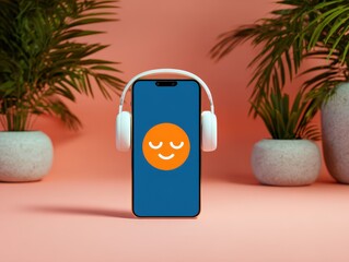 Tranquil Zen Experience: Smiling Individual Meditating with Headspace on Phone, Promoting Relaxation and Sleep in Assam