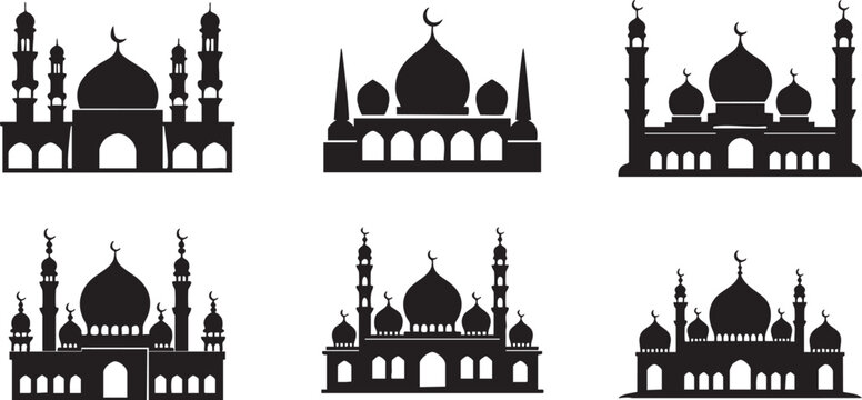 Mosque silhouettes collection for islamic design elements and ramadan theme