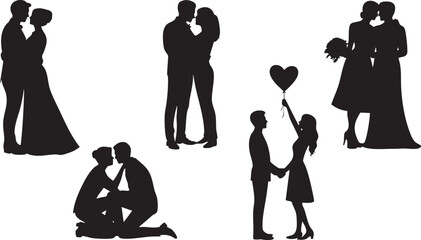 Romantic silhouettes of couples in love celebrating special occasions together