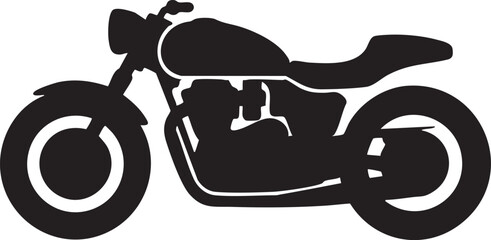 Silhouette shows motorcycle with fuel tank and both wheels on a transparent background