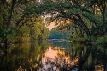 Suwannee River Sunset Over Tranquil Florida Waterway in Gilchrist County