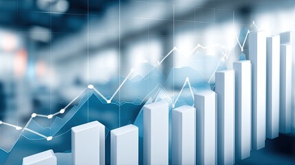 Colorful bar and line charts display data trends, blending orange, green, and blue hues in a well-lit outdoor setting