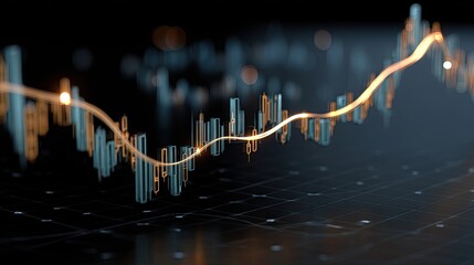 Colorful candlestick chart shows market changes with various indicators illustrating trading activity during market hours