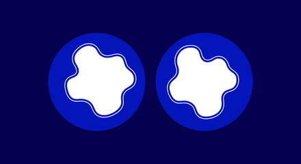 Minimalist Illustration of Two Abstract White Shapes Encased in Blue Circles on Deep Blue Background