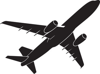 A silhouette of a commercial airplane shows it ascending powerfully across the clear sky