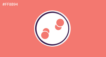 Elegant scientific illustration of cells in a circular frame on a coral background for design