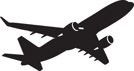 Airplane silhouette soars powerfully upward, presenting a striking contrast on a transparent background