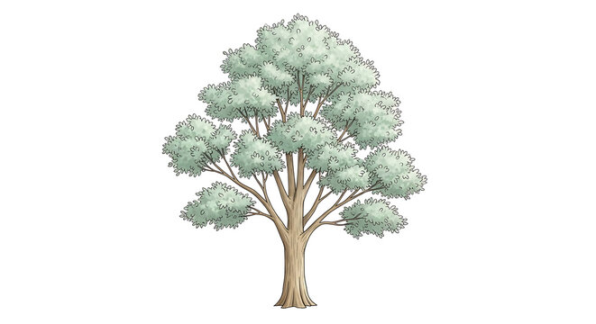 Illustration of a lush tree with detailed foliage and a sturdy trunk against a plain background