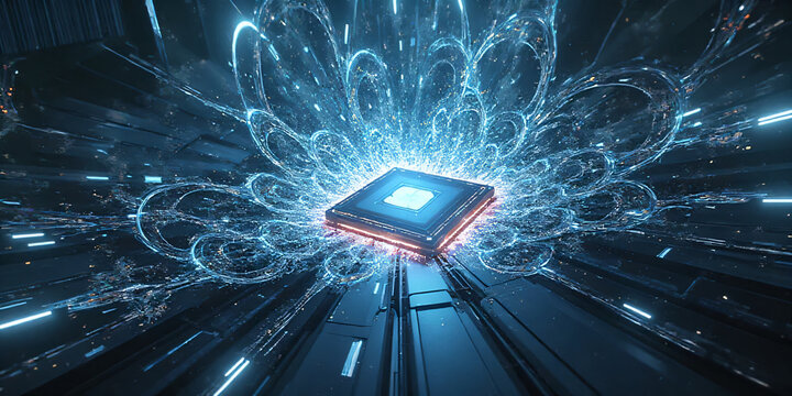 Abstract fractal energy patterns emerging from central processing unit